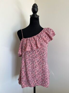 Hollister Pink Floral One-Shoulder Top with Ruffle Trim